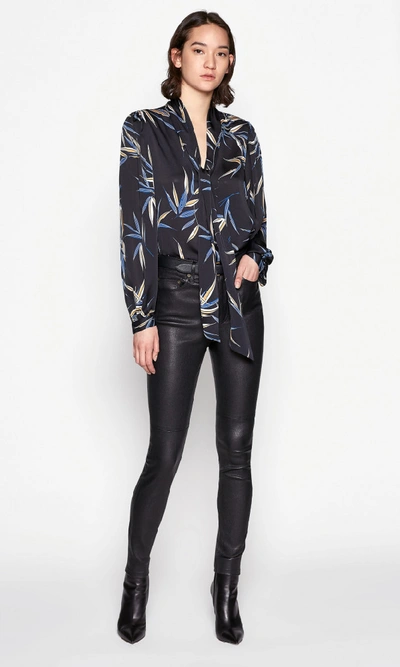 Equipment Cleone Tie-neck Printed Washed-satin Blouse In Black