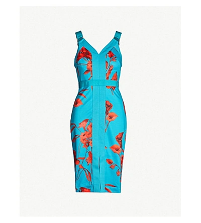 Ted Baker Jordja Fantasia-print Midi Pencil Dress In Turquoise