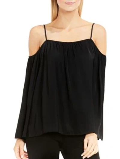 Vince Camuto Solid Pleated Cold-shoulder Top In Rich Black
