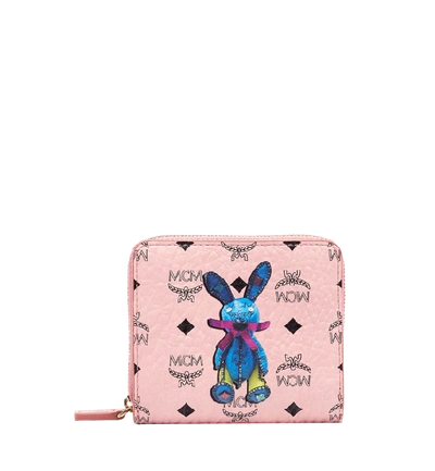 Mcm Rabbit Zip Around Wallet In Visetos In Pink