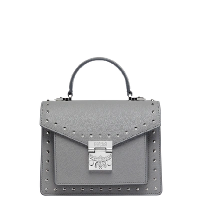 Mcm Patricia Satchel In Studded Outline Leather In Gray