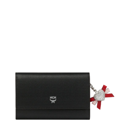 Mcm Mina Heart Charm Three-fold Wallet In Leather In Black
