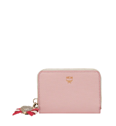Mcm Mina Heart Charm Card Wallet In Leather In Pink