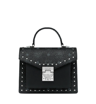 Mcm Patricia Satchel In Studded Outline Visetos In Black