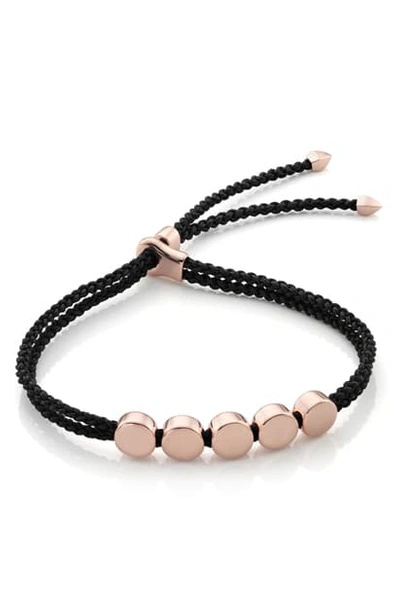 Monica Vinader Engravable Linear Bead Friendship Bracelet In Black/ Rose Gold