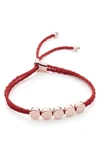 Monica Vinader Engravable Linear Bead Friendship Bracelet In Rose Gold/ Red Metallic