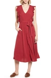 1.state Sleeveless Ruffle-trim Midi Dress In Mineral Red
