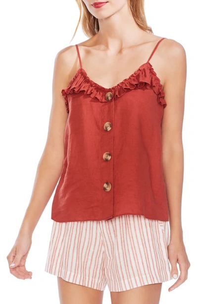 Vince Camuto Ruffle-trim Buttoned Camisole Top In Canyon Sunset