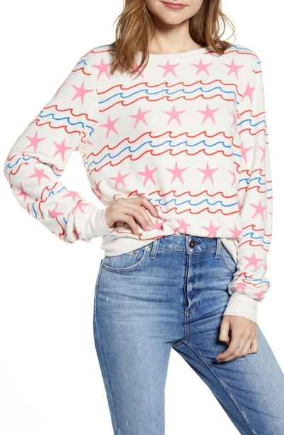 Wildfox Sea Stars & Stripes Baggy Beach Pullover In Vintage Lace