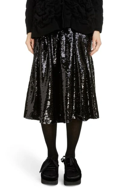 Simone Rocha Pleated Sequined Tulle Midi Skirt In Black