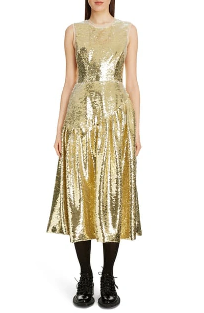 Simone Rocha Frame Sequined Tulle Midi Dress In Gold