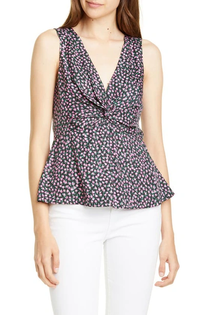 Rebecca Taylor Wild Rose Twist-front Sleeveless Top In Black