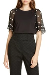REBECCA TAYLOR DOT EMBROIDERED SLEEVE KNIT TOP,419350B166