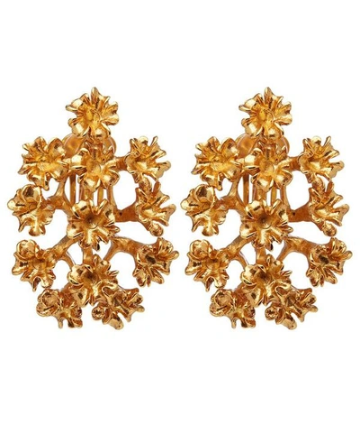Oscar De La Renta Gold-tone Runway Mini Flower Clip-on Drop Earrings