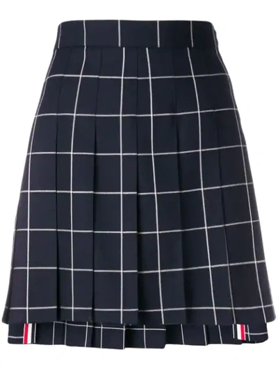 Thom Browne Pleated Checked Wool-twill Mini Skirt In Blue