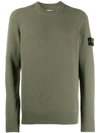 Stone Island Logo Patch Fine Knit Jumper In Green