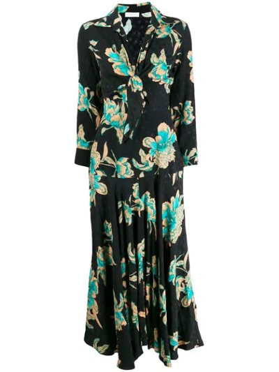 Sandro Blaire Floral Print Long Sleeve Dress In Black