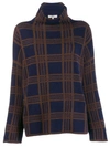 VINCE VINCE PLAID FUNNEL NECK SWEATER - 蓝色