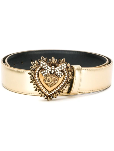 Dolce & Gabbana Devotion Heart Metallic Alligator-print Belt In Gold