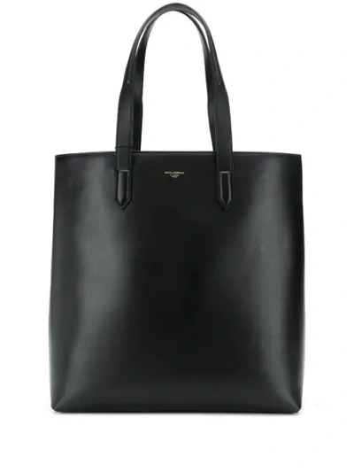 Dolce & Gabbana Calfskin Monreale Shopping Bag With Heat-stamped Logo In Black