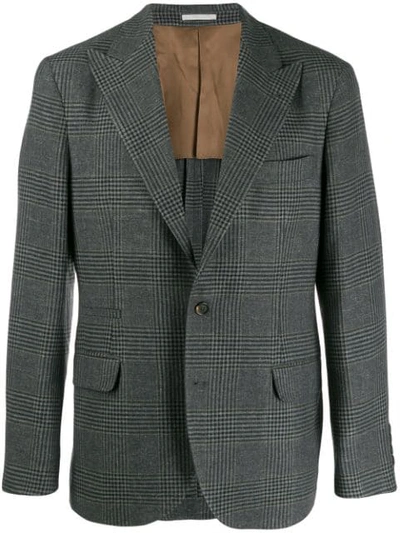 Brunello Cucinelli Checked Wool Blend Jacket In Grey