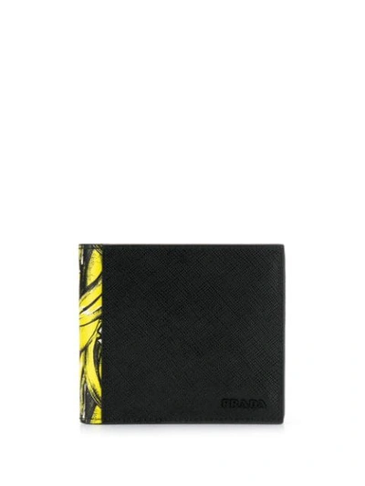 Prada Black & Yellow Saffiano Banana Bifold Wallet In Nero Yellow (black)