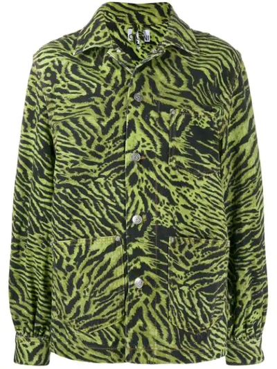 Ganni Oversized Tiger-print Denim Jacket In Green