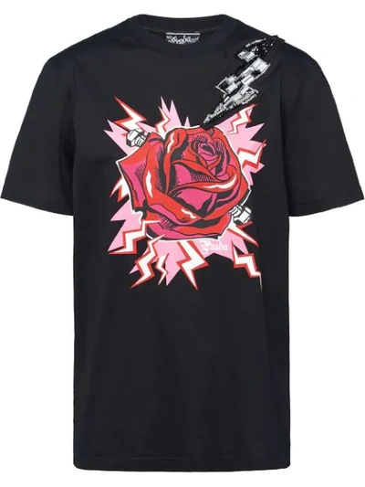Prada Graphic Rose T-shirt - 黑色 In Black