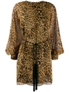 NILI LOTAN NILI LOTAN BELTED LEOPARD PRINT DRESS - 棕色