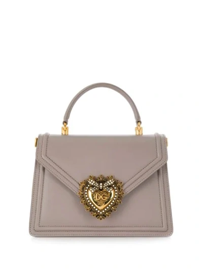 Dolce & Gabbana Medium Devotion Bag In Smooth Calfskin In Grey