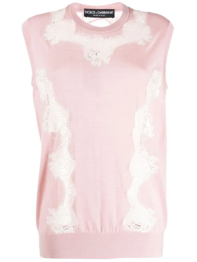 Dolce & Gabbana Lace Panel Sleeveless Jumper In Pink