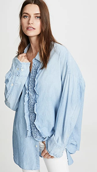 R13 Frill Detail Oversized Shirt - 蓝色 In Light Wash Blue