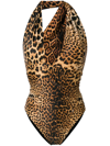 SAINT LAURENT LEOPARD-PRINT ASYMMETRIC SWIMSUIT