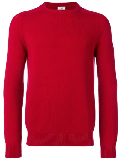 Saint Laurent Round Neck Cashmere Jumper In Red