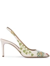 OSCAR DE LA RENTA FLORAL PRINT SLINGBACK PUMPS