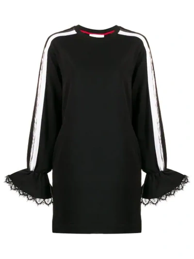 No Ka'oi Gallant Lace Bell-sleeve Side-striped Dress In Black,white