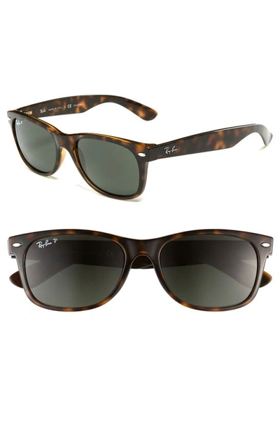 Ray Ban Ray-ban Unisex New Wayfarer Polarized Sunglasses, 52mm In Tortoise/dark Green Polarized
