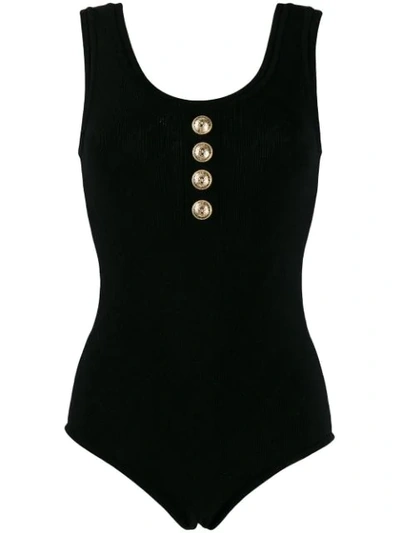 Balmain Button Embellished Bodysuit In Black
