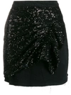 Pinko Sequined-front Denim Mini Skirt In Black