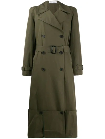 Jw Anderson Extendable-hem Cotton Trench Coat In Green