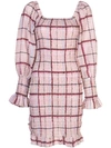 GANNI CHECKED SMOCKED DRESS