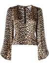 Ganni Leopard Print Silk Satin Blouse In Neutrals