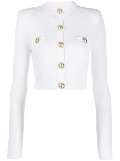Balmain Quilted Cropped Cardigan In White