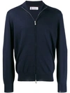 Brunello Cucinelli Fine Knit Zipped Front Cardigan In Blue