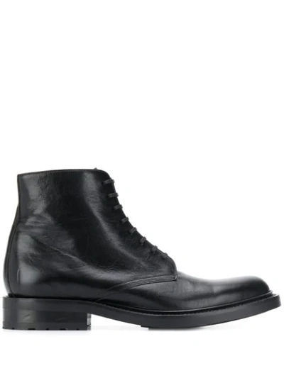 Saint Laurent Army Laced Ankle Boots In Black