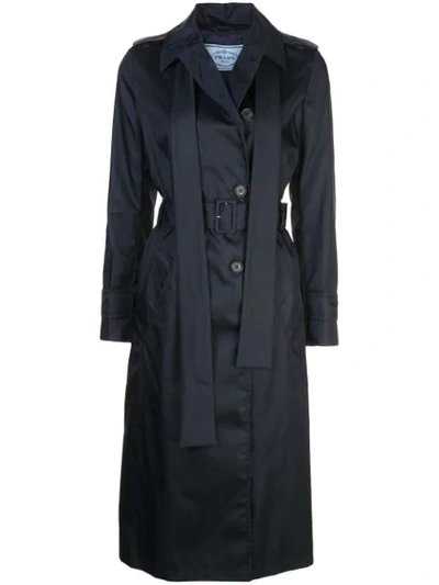 Prada Double Breasted Belted Trench In Black