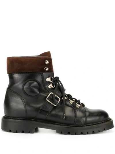 Pre-owned Gucci Buckled Combat Boots In Black