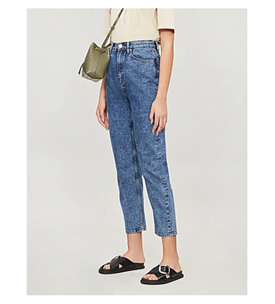 Sandro Acid-wash Cropped High-rise Jeans In Blue Jean