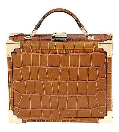 Aspinal Of London Mini Trunk Crocodile-embossed Leather Shoulder Bag In Tan