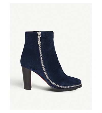 Christian Louboutin Telezip 85 Veau Velours/cuoio Heel Marin In